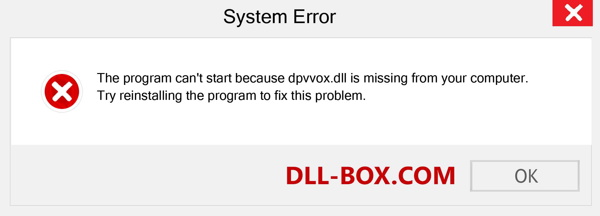 dpvvox.dll file is missing?. Download for Windows 7, 8, 10 - Fix  dpvvox dll Missing Error on Windows, photos, images